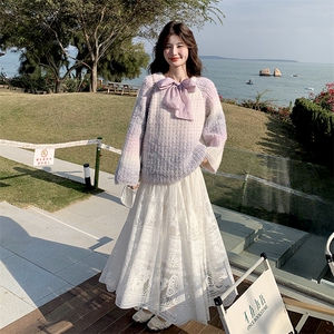 春季蝴蝶结毛衣蕾丝半身裙两件套2C133-8903-P145-K198图片