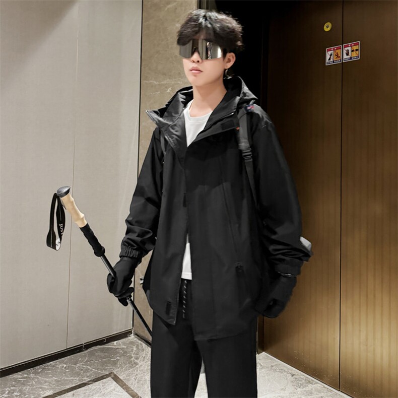 春季冲锋衣男大码男士防水夹克潮流连帽外套纯色A266-JK8018-P45,男装夹克,电商A266