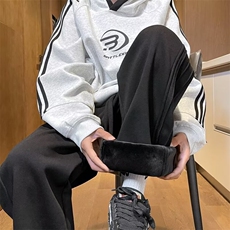 加绒卫裤男新款百搭潮牌褶皱垂感直筒裤宽松高街休闲长裤CK30P40，男装休闲裤，星座410-2
