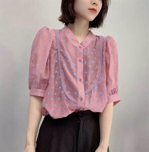 欧洲站2021夏季新款欧货女装宽松波点雪纺衫女泡泡袖洋气上衣图片