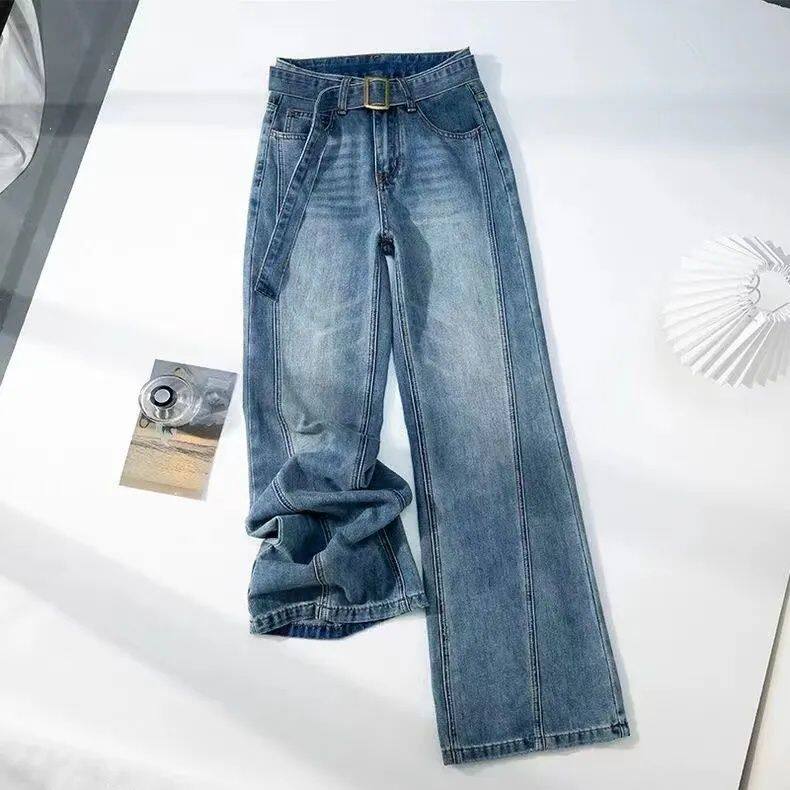 1506-1/G25170/P49秋冬新款美式复古拼接微喇叭牛仔裤图片