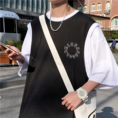 假两件短袖男百搭夏季t恤ins宽松半袖衣服潮牌五分袖T0586-P25，男装T恤，星座308B-1