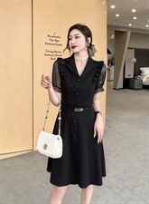 夏装黑色连衣裙，女装连衣裙，依莉莱(1F)