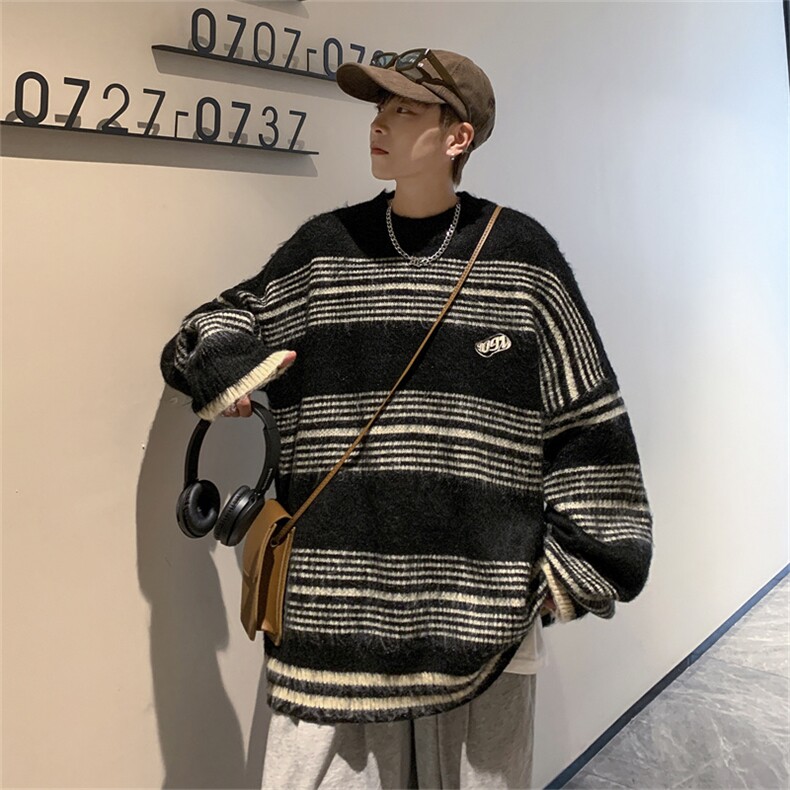 高级感慵懒风日系复古学院条纹毛衣情侣针织衫上衣MY0887-P50,男装针织衫/毛衣,星座308B-1