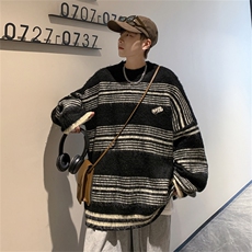 高级感慵懒风日系复古学院条纹毛衣情侣针织衫上衣MY0887-P50，男装针织衫/毛衣，星座308B-1