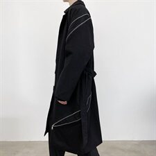 山本暗黑风拉链装饰中长款风衣小众走秀款工装外套A452-H22，男装风衣，电商A452