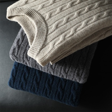 男士秋冬季新款舒适时尚七针扭花圆领羊绒衫，男装羊绒套衫，台绒羊绒