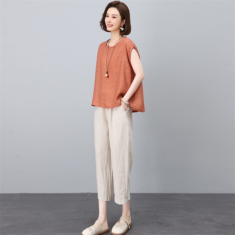新中式高端苎麻刺绣套装女2025夏新款中年妈妈洋气减龄亚麻两件套,女装套装/套裙,独衣靓
