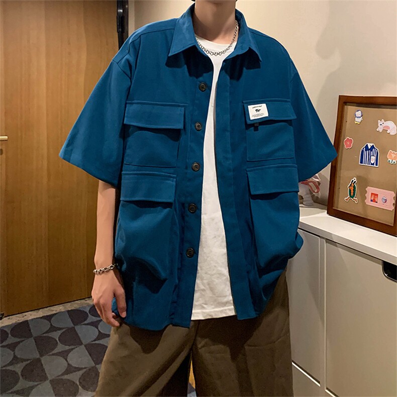 新款韩版宽松潮流工装衬衫夏季港风百搭休闲衬衣外套男W3387-P42,男装衬衫,星座512-2