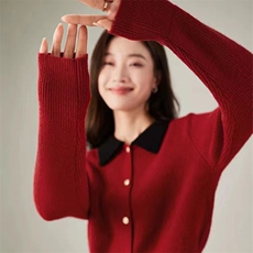 时尚女士翻领羊毛开衫纯色柔软羊毛显瘦百搭秋冬必备，女装羊毛衫，泰沅羊绒