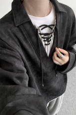 WY10151-特P48控88小众扎染撞色拼接条纹假两件大码男宽松卫衣，男装卫衣，电商A059