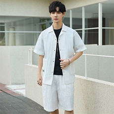 夏季套装男薄款衬衣男士短袖短裤高级感宽松休闲上衣Y2510-P105，男装休闲套装，电商A355（原A415）