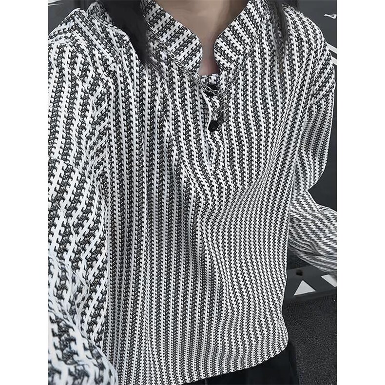 已下单5W件鱼骨纹亨利领男宽松潮打底衫长袖T恤T24549-特P22控48，男装T恤，电商A001