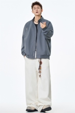 秋季新款宽松棒球领夹克男纯色上衣外套DSA157B-JK7925-特P63，男装夹克，电商A157B