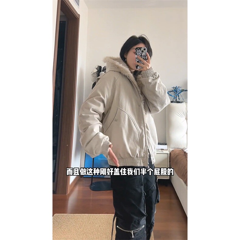 现货高品质美式高街冬季重磅硬挺短款座山雕毛领棉衣男女加厚外套,男装棉衣,电商A486-1