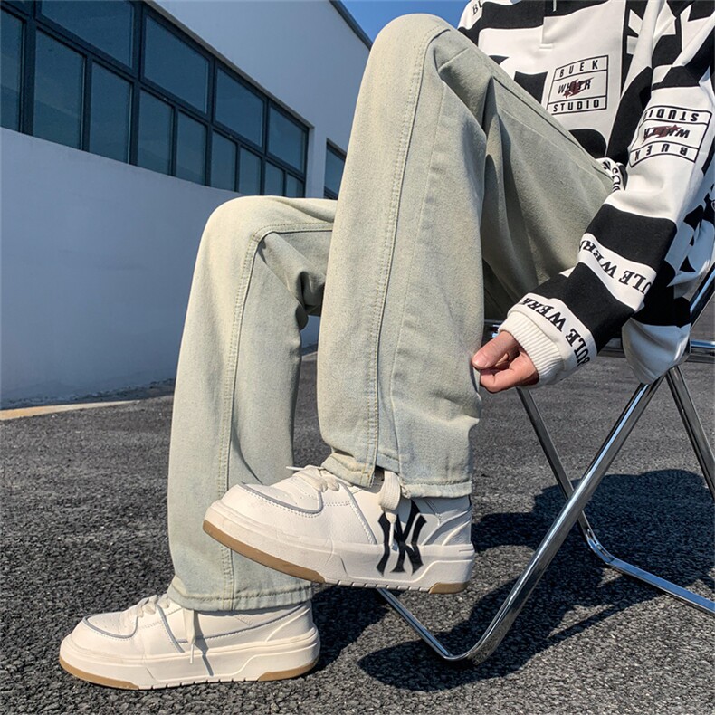 美式vibe风黄泥染直筒牛仔裤男女高街水洗微喇叭长裤潮BN8158-P45图片