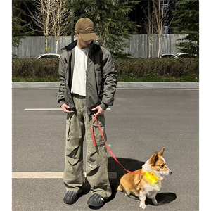 抖音得物 美式潮休闲夹克春季立领纯色复古工装加厚棉服外套AMY01图片