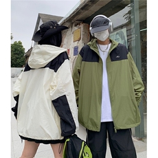 防晒指数UPF50+情侣装夏季新款防晒服宽松撞色拼接外套D313P68，男装防晒衣，电商A335-1（原A458）
