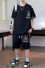 港风套装男休闲宽松冰丝青年圆领短袖T恤短裤两件套-JZ6210-P38，男装牛仔裤，星座310B-3