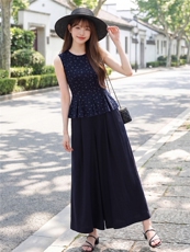 时尚无裙圆领小清新碎花小衫阔腿裤两件套气质优雅套装女，女装套装/套裙，水衣源