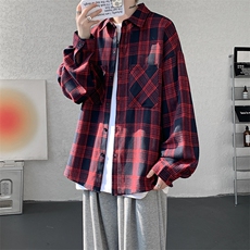 衬衫男秋季新款港风宽松大码磨毛格子长袖衬衣CS500-P35，男装衬衫，星座214-3