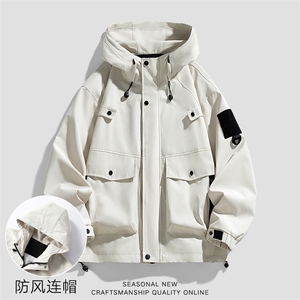 新款硬汉风户外夹克男连帽纯色上衣冲锋衣外套DSA157B-J2527-P65图片