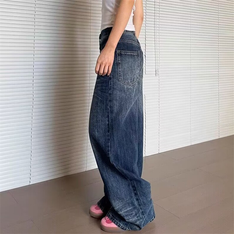 复古蓝松弛感阔腿牛仔裤男女直筒秋季裤潮流百搭微喇裤拖地裤网图,男装牛仔裤,星座302B