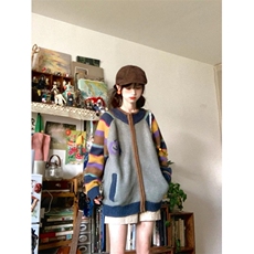 美式撞色条纹毛衣女冬季复古宽松高级感针织开衫，男装针织衫/毛衣，星座716-3