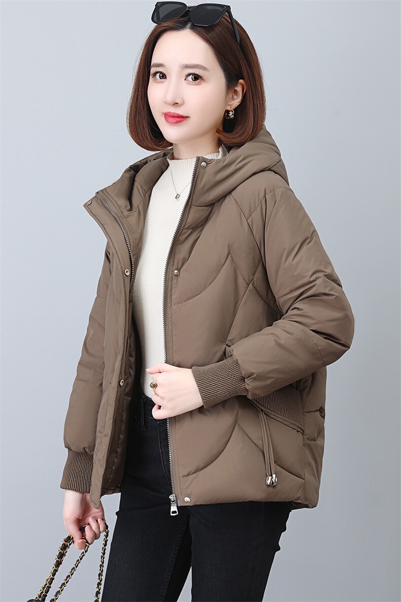 冬季连帽羽绒服女2024新款韩版小个子休闲宽松白鸭绒保暖加厚外套,女装羽绒服,婷思杰（原婷想服饰）