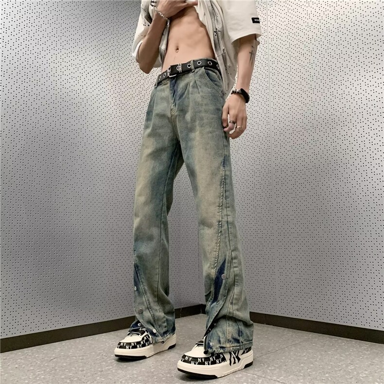 美式vibe裤子高街水洗牛仔裤男设计感小众拉链裤C1713P55,男装牛仔裤,星座1116-2