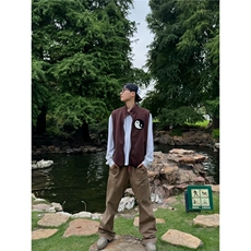 美式复古太极摇粒绒马甲外套男秋冬季棕色百搭背心HMY238，男装背心/马甲，星座208-5
