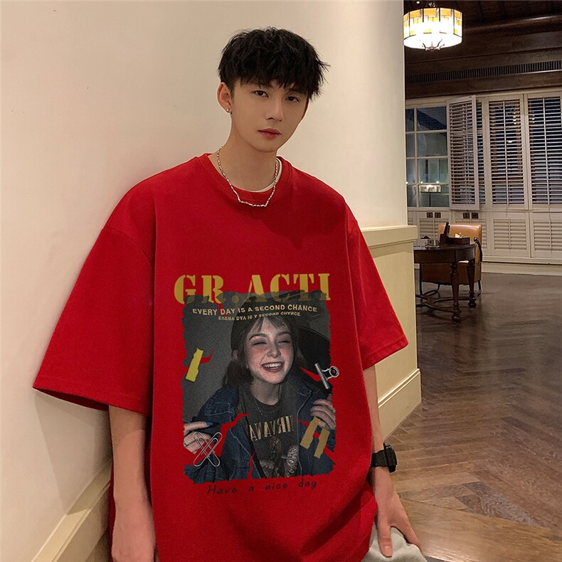 23夏季新款油画风印花款100棉百搭短袖T恤T6066P25控38，男装T恤，电商A268A