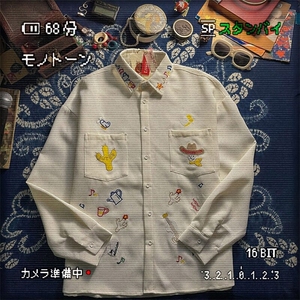 春季新款港风日系复古卡通刺绣华夫格翻领长袖衬衫男女 ZC779-P46图片