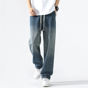 美式渐变牛仔裤男夏季潮做旧宽松直筒休闲裤A166-K002-特P35控65,粉红色大衣怎样搭配好看图片