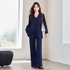 现货！秋季新款洋气时尚宽松版大口袋老钱风气质款西装三件套裤女，女装套装/套裙，宝儿家