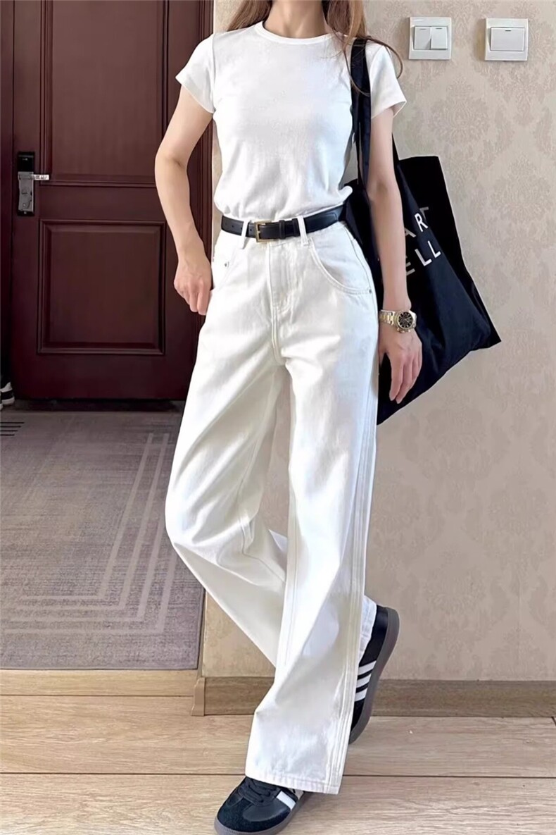 白色阔腿牛仔裤女2025秋冬新款高腰宽松加绒垂感小个子直筒牛仔裤,男装牛仔裤,星座302B-2