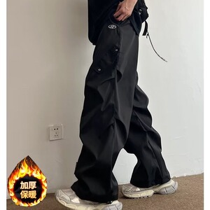 美式潮牌工装伞兵裤男新款秋冬季潮牌宽松加绒直筒休闲裤XL15-P47图片
