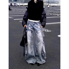 W10213-P83网图现货美式工装牛仔裤高级感宽松休闲多口袋裤子，男装牛仔裤，星座1608