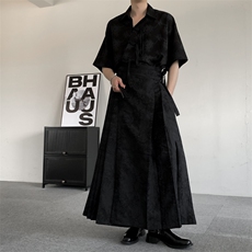 春装新中式提花百褶马面裙男女2026新款黑色新中式轻明制风汉服，男装民族服装，星座909