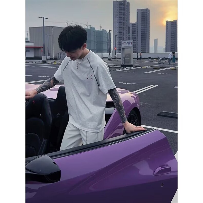 新款美式复古撞色短袖T恤男款ins高街潮牌宽松半袖上衣YTX71,男装T恤,星座208-5
