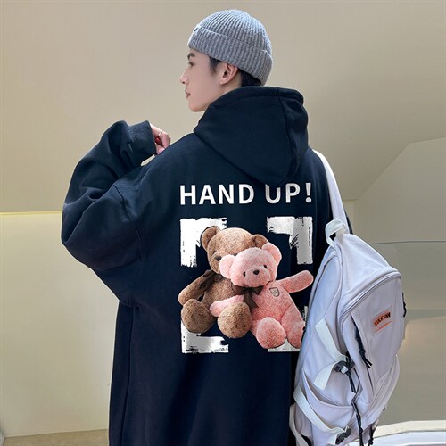 秋冬大码连帽小熊卫衣外套男 宽松情侣 A071-W560-P50图片