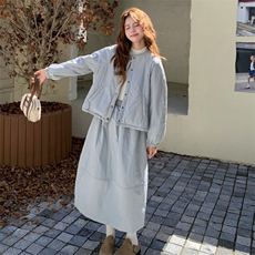 夹棉加厚长袖棉服外套卫衣女2025秋冬季新款女装半身长裙韩系套装，女装棉衣/棉服，2B218