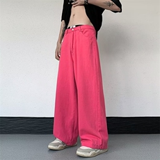 穿搭多巴胺阔腿裤子男女夏季直筒工装裤美式hiphop牛仔裤3009-p45，男装牛仔裤，星座1008-1