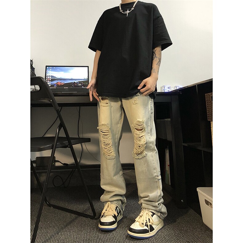 夏季美式高街ins破洞拉拉牛仔裤货号K715P55图片