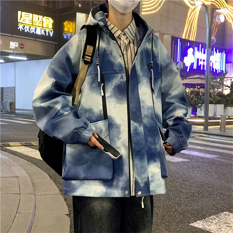 2024春季新款连帽夹克外套扎染冲锋衣工装情侣潮A436-D1207-P65,男装夹克,电商A436
