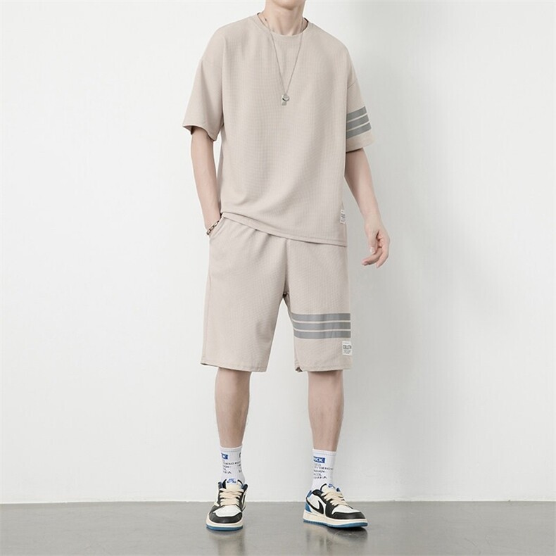 7541-P60夏季华夫格短袖T恤套装男士图片