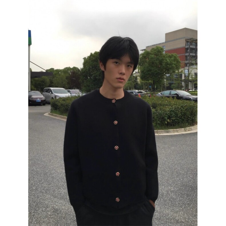 网图老钱风花瓣扣CP氛围感针织开衫W1766/特P65,男装卫衣,电商B350
