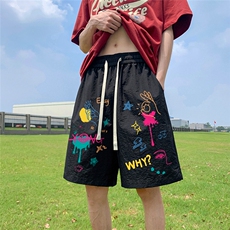 港风新款夏季时尚美式百搭宽松印花松紧腰短裤五分裤A6252P25控38，男装牛仔裤，电商A268A