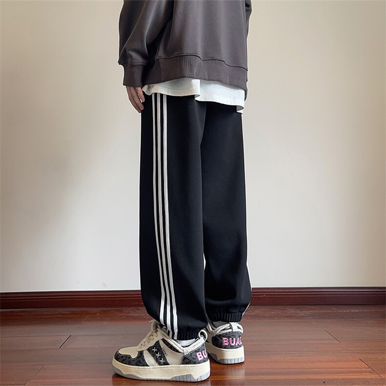 2023冬季新款内景大码加绒菠萝格三条杠卫裤M-5XHK23819-特P40,男装休闲裤,电商A022