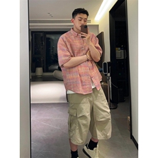 【网图有货】粉色泡泡纱衬衫男设计感高级感短袖衬衣G156LL-特P35，男装衬衫，星座1007（原301D）
